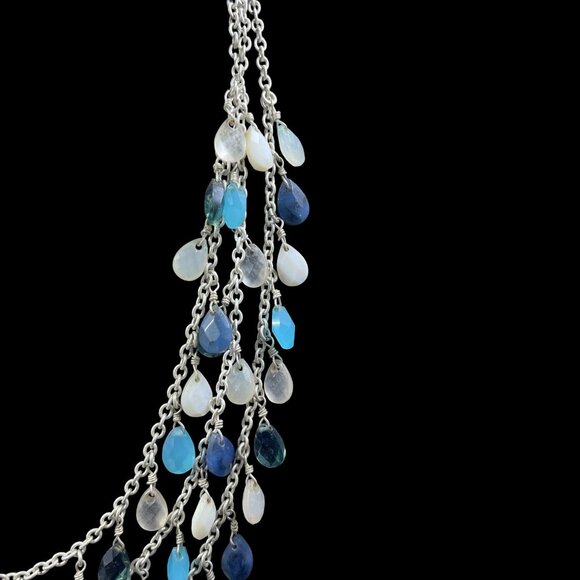 Boho Mermaidcore Layered Gemstone Dangle Necklace Silver Tone Coastal Resort - Picture 5 of 7